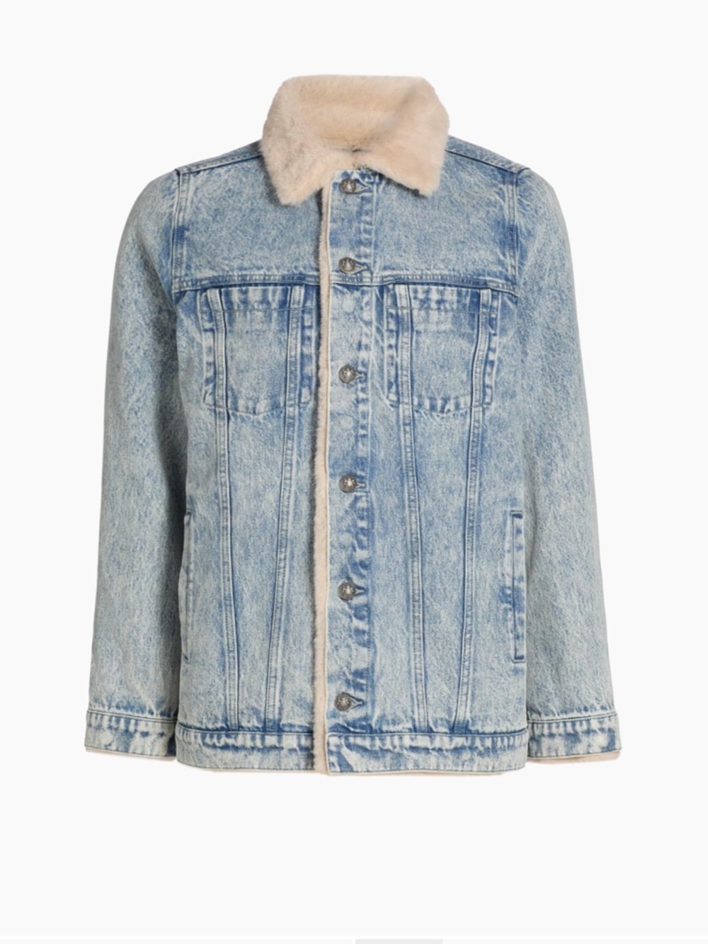 Kobi Halperin Shadow Faux Fur-Trim Denim Coat Size Medium BNWT